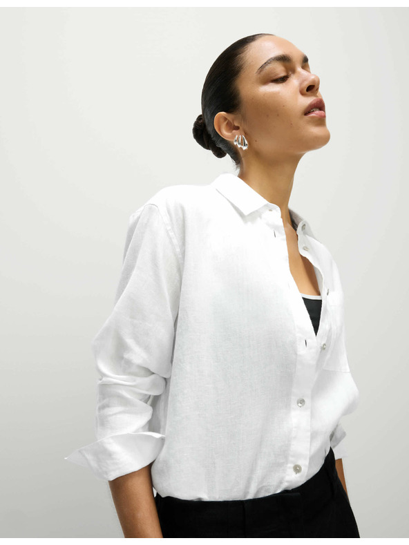 Marks & Spencer Oversized košulja u stilu Girlfriend s ovratnikom, od čistog lana Marks & Spencer bijela