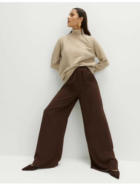 Marks & Spencer Krep hlače s širokim nogavicama i elastičnim pojasom Marks & Spencer smeđa