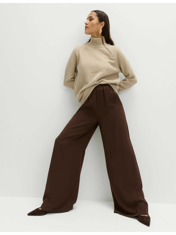 Marks & Spencer Krep hlače s širokim nogavicama i elastičnim pojasom Marks & Spencer smeđa