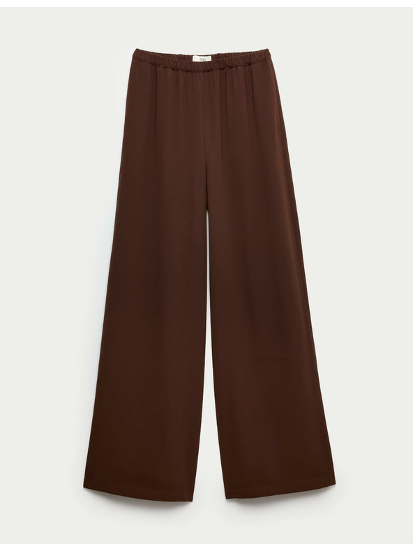 Marks & Spencer Krep hlače s širokim nogavicama i elastičnim pojasom Marks & Spencer smeđa