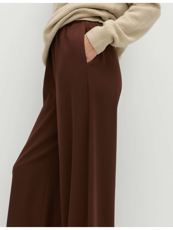 Marks & Spencer Krep hlače s širokim nogavicama i elastičnim pojasom Marks & Spencer smeđa