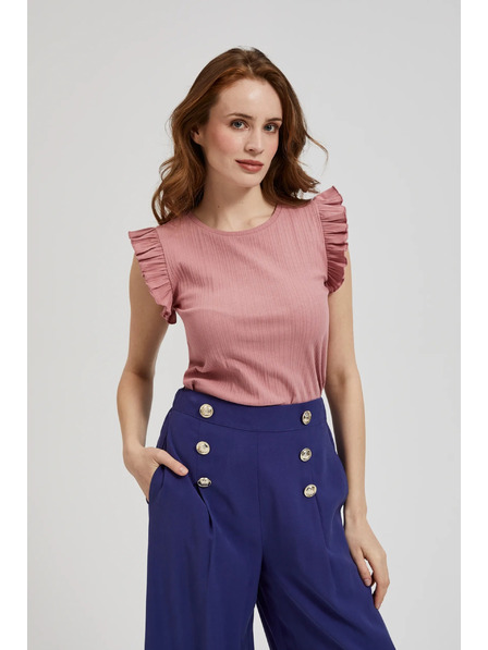 Moodo Žljebljena bluza s volanom na ramenima ružičasta Moodo