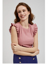 Moodo Žljebljena bluza s volanom na ramenima ružičasta Moodo