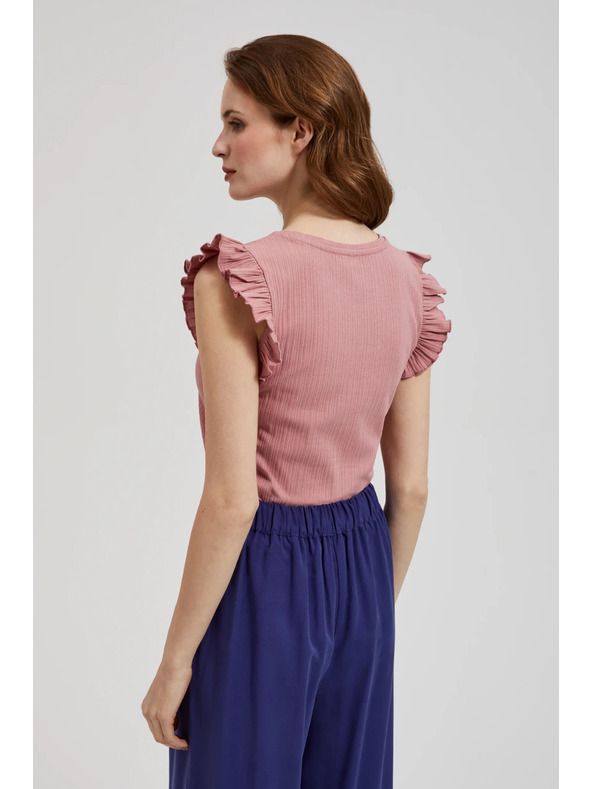 Moodo Žljebljena bluza s volanom na ramenima ružičasta Moodo