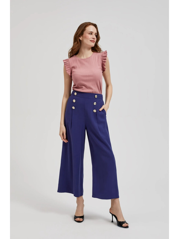 Moodo Žljebljena bluza s volanom na ramenima ružičasta Moodo