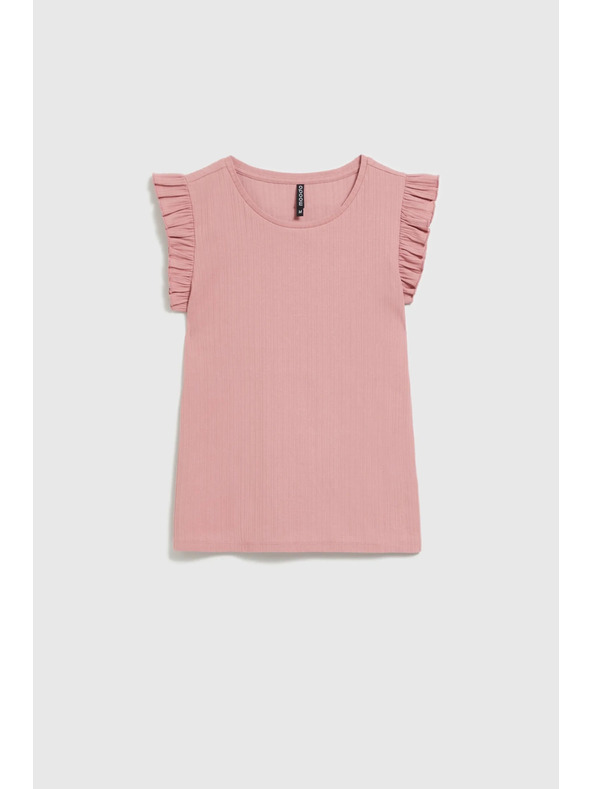 Moodo Žljebljena bluza s volanom na ramenima ružičasta Moodo