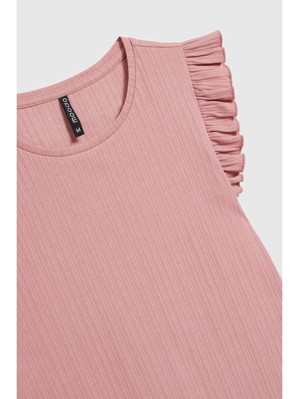 Moodo Žljebljena bluza s volanom na ramenima ružičasta Moodo