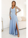 numoco LORETTA Jedinstvena dugačka haljina s til rukavima i izrezom - svijetlo plava