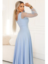 numoco LORETTA Jedinstvena dugačka haljina s til rukavima i izrezom - svijetlo plava