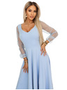 numoco LORETTA Jedinstvena dugačka haljina s til rukavima i izrezom - svijetlo plava