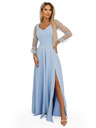 numoco LORETTA Jedinstvena dugačka haljina s til rukavima i izrezom - svijetlo plava