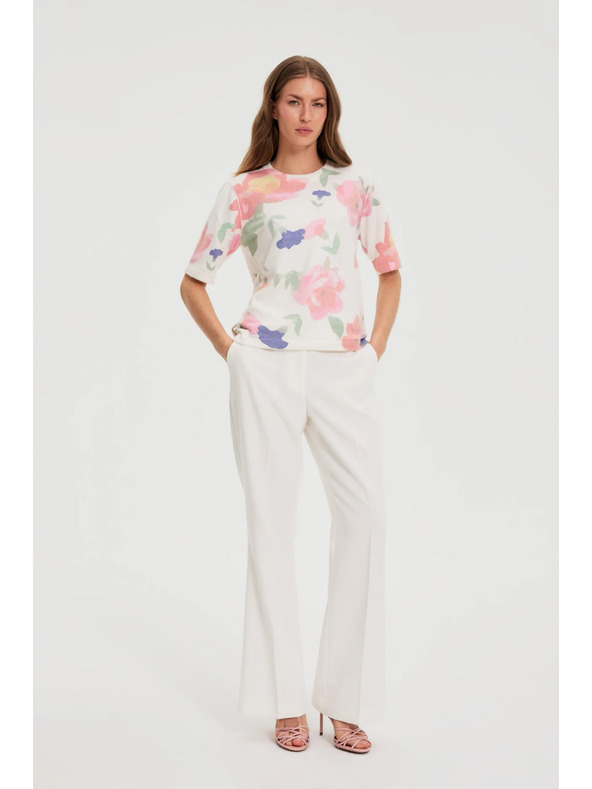 Moodo Hlače sa širokim nogavicama u naboru bijele Moodo