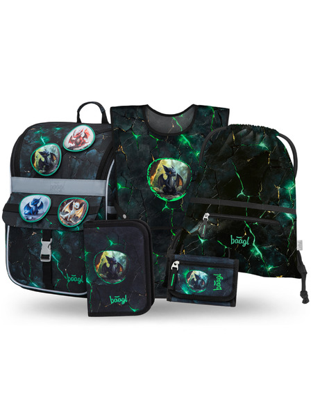 BAAGL  BAAGL SET 5 Zippy Zmajevi: aktovka, pernica, vrećica, pregača, novčanik