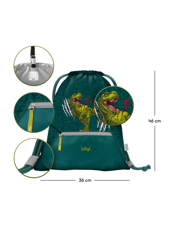 BAAGL  Zelena torba s džepom Baagl T-Rex