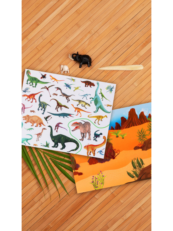 BAAGL  Čitaj i zalijepi – IZMEĐU DINOSAURA, knjiga sa sličicama