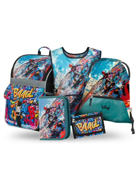 BAAGL  BAAGL SET 5 Zippy Skatepark: aktovka, penal, vrećica, pregača, novčanik