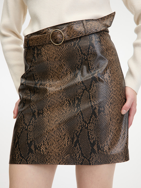 Orsay Smeđa ženska suknja od umjetne kože ORSAY