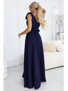 numoco Elegantne večernje maxi haljine s prorezom i ružama - mornarsko plava
