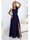 numoco Elegantne večernje maxi haljine s prorezom i ružama - mornarsko plava