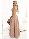numoco LORETTA Jedinstvene duge haljine s tilom rukavima i izrezom - bež