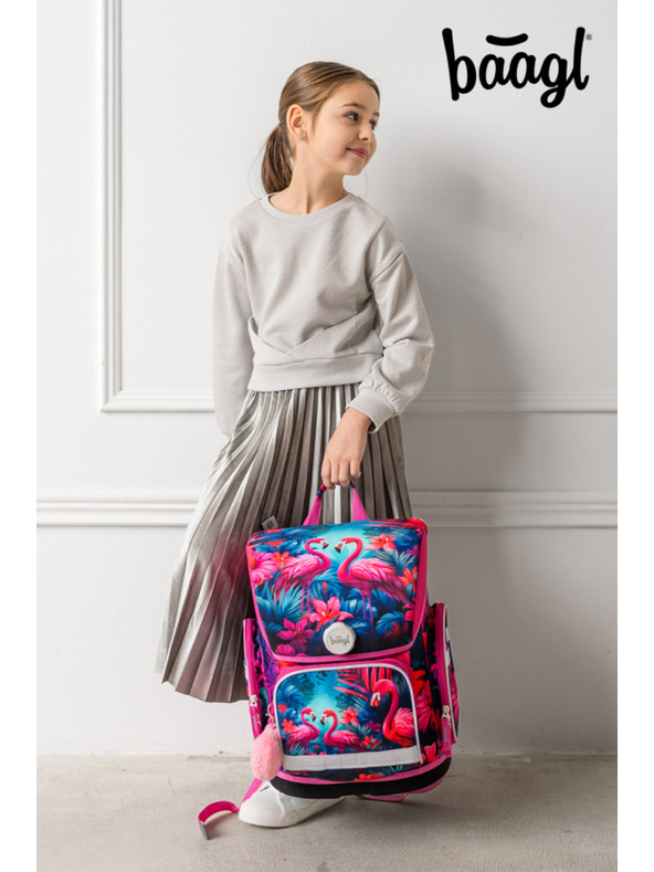 BAAGL  BAAGL SET 5 Ergo Plameňáci: aktovka, penal, sáček, zástěra, peněženka