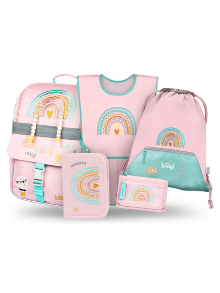 BAAGL  BAAGL SET 5 Zippy Duha ružičasta: aktovka, penal, sáček, zástěra, peněženka