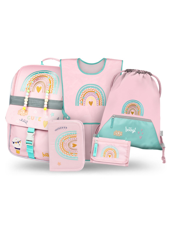 BAAGL  BAAGL SET 5 Zippy Duha ružičasta: aktovka, penal, sáček, zástěra, peněženka
