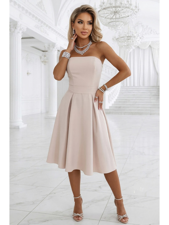 numoco VIVIENNE Korzetnе protezne midi haljine s pojasom - svijetlo bež