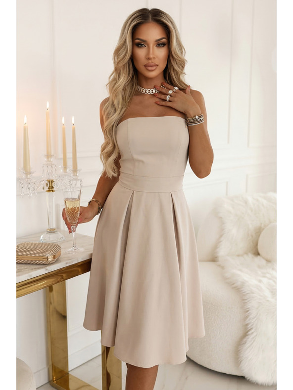 numoco VIVIENNE Korzetnе protezne midi haljine s pojasom - svijetlo bež