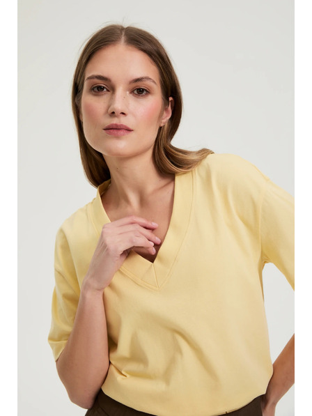 Moodo Pamučna bluza s V izrezom "V" žuta Moodo