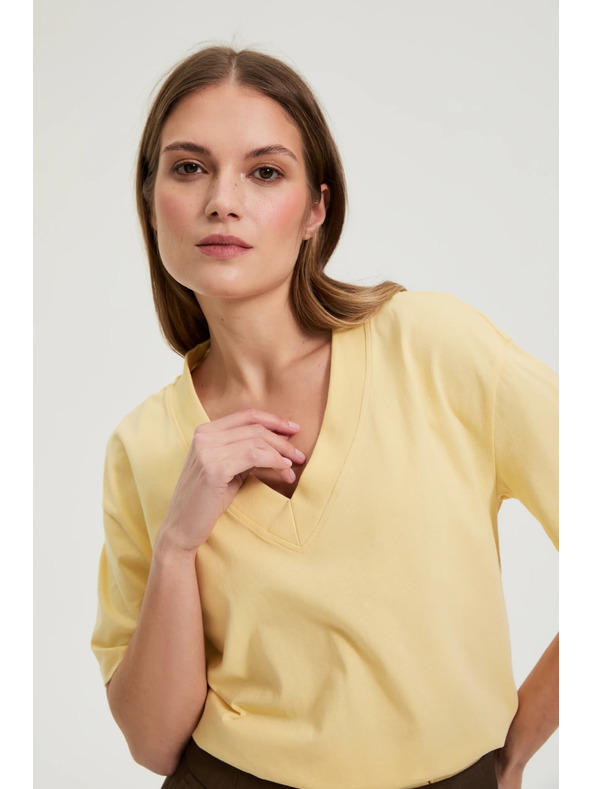 Moodo Pamučna bluza s V izrezom "V" žuta Moodo