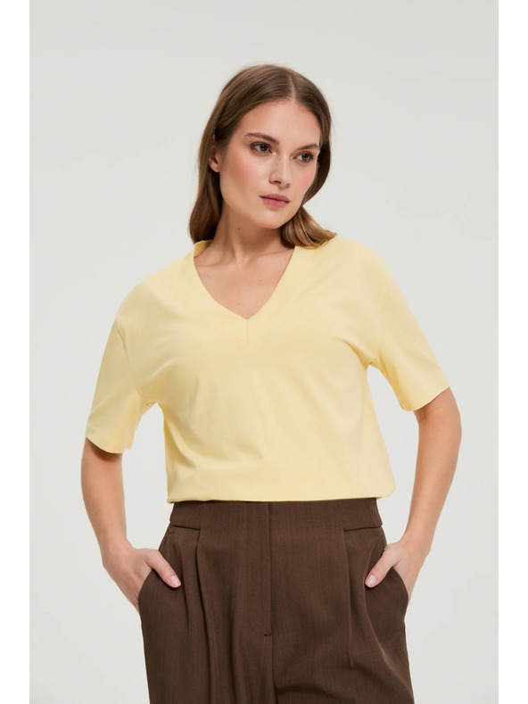 Moodo Pamučna bluza s V izrezom "V" žuta Moodo
