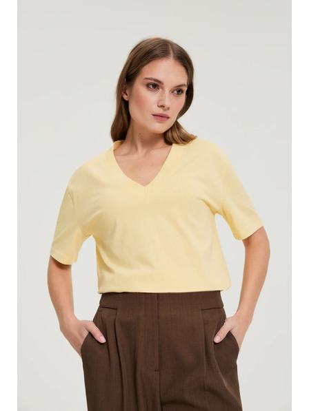 Moodo Pamučna bluza s V izrezom "V" žuta Moodo