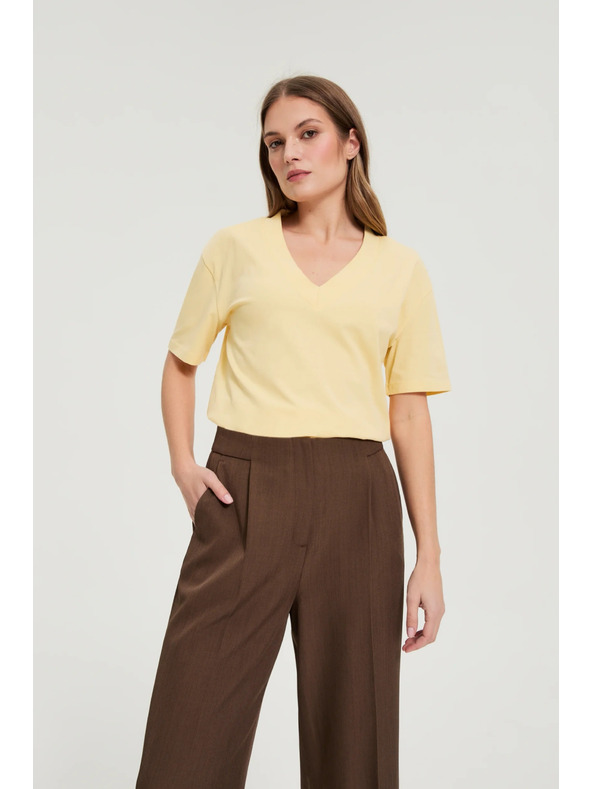 Moodo Pamučna bluza s V izrezom "V" žuta Moodo