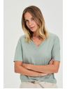 Moodo Pamučna bluza s V izrezom "V" maslinaste boje Moodo