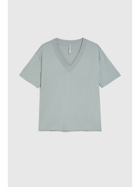 Moodo Pamučna bluza s V izrezom "V" maslinaste boje Moodo