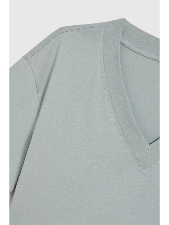 Moodo Pamučna bluza s V izrezom "V" maslinaste boje Moodo