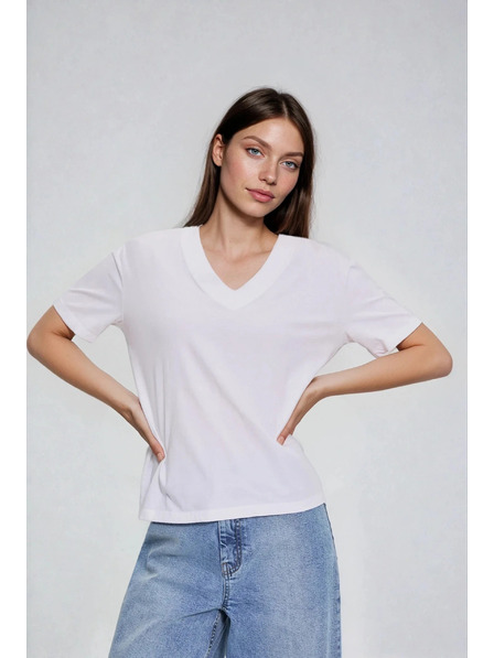 Moodo Pamučna bluza s V izrezom bijela Moodo