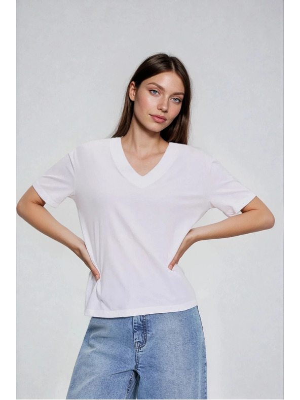 Moodo Pamučna bluza s V izrezom bijela Moodo