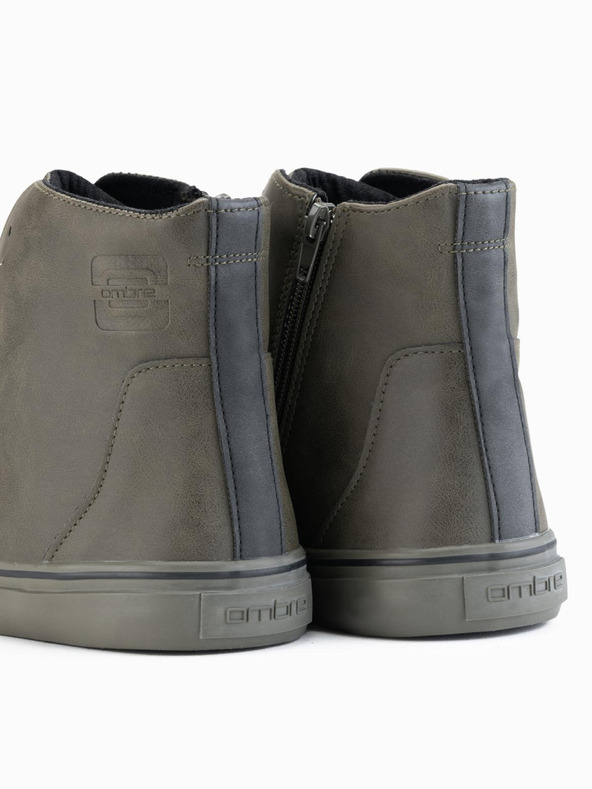 Ombre Clothing Muške visoke tenisice s matnom strukturom i probojanim logom - tamno maslinasto zelena V2 OM-FOTH-0185 Ombre Clothing