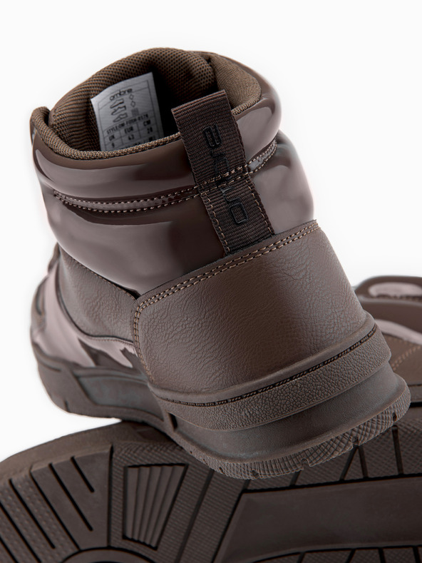 Ombre Clothing Muške visoke tenisice sa sjajnim elementima - tamno smedje V3 OM-FOSH-0178 Ombre Clothing