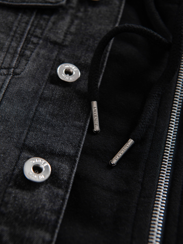 Ombre Clothing Muška farmerska jakna s pletenim rukavima i kapuljačom - crna V3 OM-JADJ-0220 Ombre Clothing