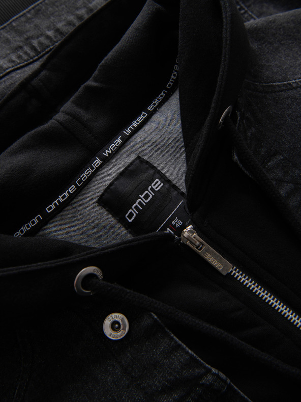 Ombre Clothing Muška farmerska jakna s pletenim rukavima i kapuljačom - crna V3 OM-JADJ-0220 Ombre Clothing