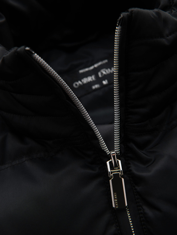 Ombre Clothing Muška stepena jakna sa sjajem i stojacim vratom - crna V1 OM-JALP-0218 Ombre Clothing