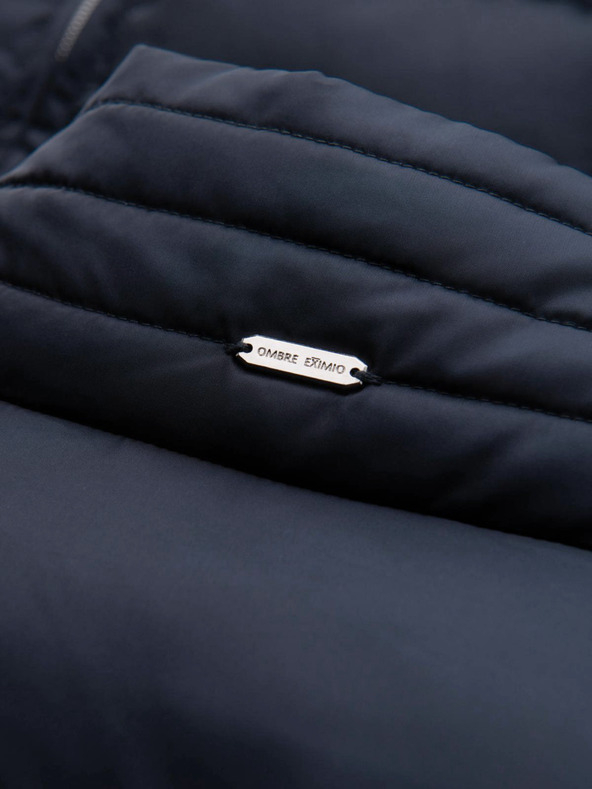 Ombre Clothing Muška stepena jakna sa sjajem i stojacim vratom - tamno plava V2 OM-JALP-0218 Ombre Clothing