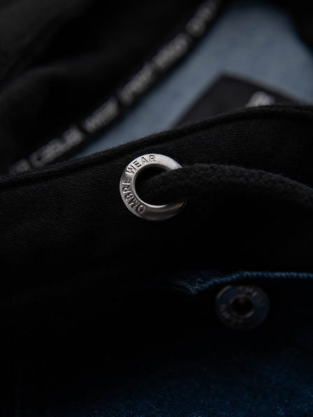 Ombre Clothing Muška farmerska jakna s pletenim rukavima i kapuljačom - plava i crna V2 OM-JADJ-0220 Ombre Clothing