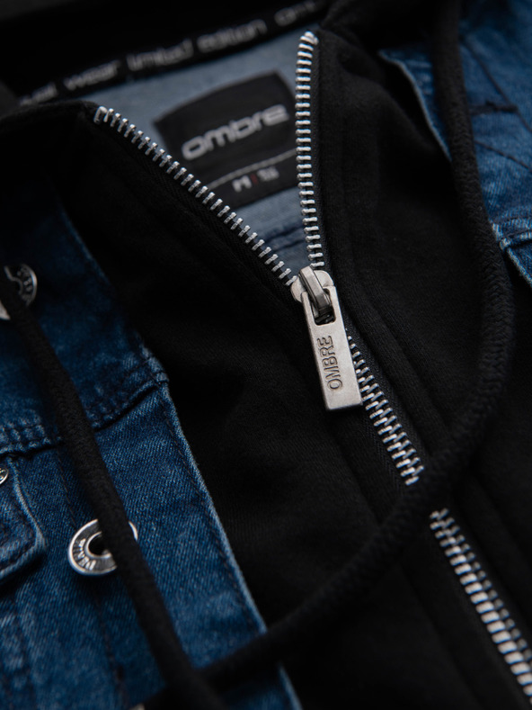 Ombre Clothing Muška farmerska jakna s pletenim rukavima i kapuljačom - plava i crna V2 OM-JADJ-0220 Ombre Clothing