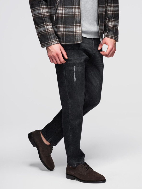 Ombre Clothing Muške farmerske hlače s oštecenim dijelom REGULAR FIT - crne V2 OM-PADP-0241 Ombre Clothing