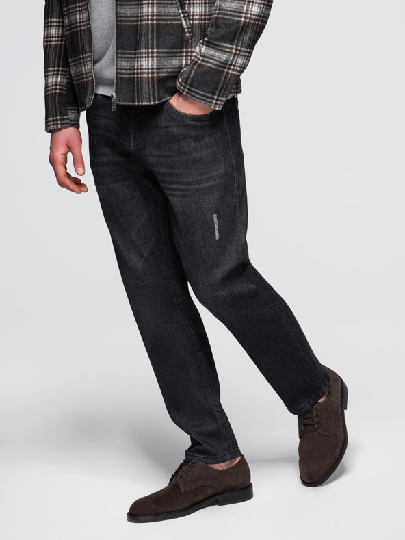 Ombre Clothing Muške farmerske hlače s oštecenim dijelom REGULAR FIT - crne V2 OM-PADP-0241 Ombre Clothing