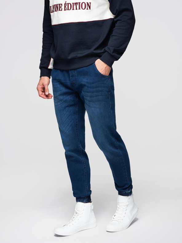 Ombre Clothing Muške farmerske hlače s rebrastim pojasom - tamno plave V3 OM-PADJ-0242 Ombre Clothing